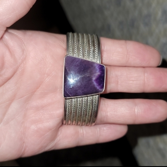 Vintage Navajo D. Lerma Charoite & Solid Sterling Silver Bracelet - Picture 3 of 15